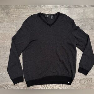 Calvin Klein Merino Wool V Neck Sweater Black/Dark Grey Pattern Size L